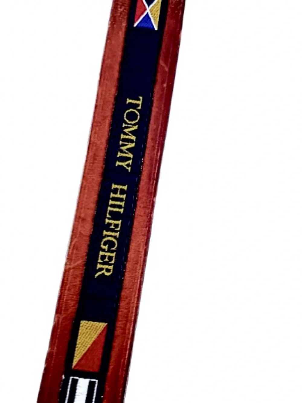 TOMMY HILFIGER L Leather Flag Nautical Belt Brown Large Size 49 Preppy